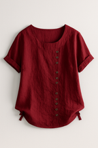 Linen Blend Button-Up Blouse