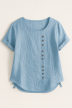 Linen Blend Button-Up Blouse