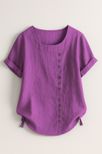 Linen Blend Button-Up Blouse