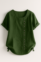 Linen Blend Button-Up Blouse