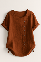 Linen Blend Button-Up Blouse