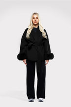 Belted Jacket With Faux Fur Cuffs