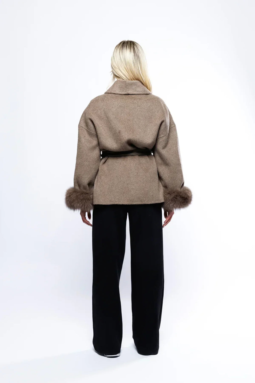 Belted Jacket With Faux Fur Cuffs