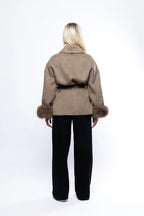 Belted Jacket With Faux Fur Cuffs
