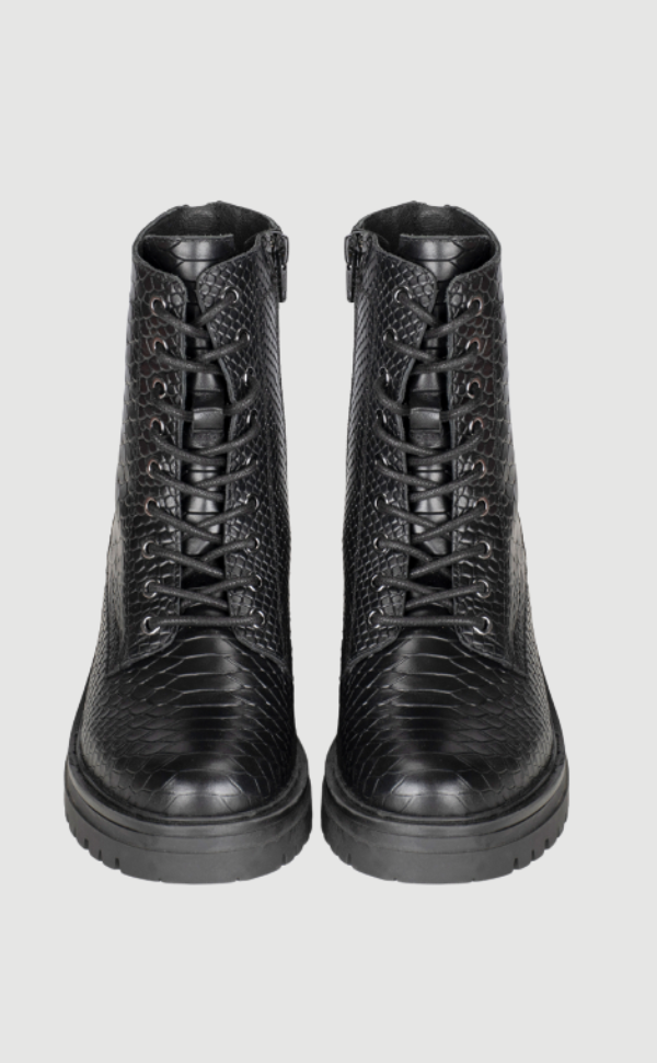 Black Lace Up Boots Chunky Sole High Ankle