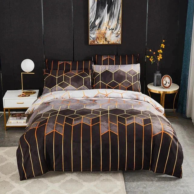 Geometric Duvet Cover with Matching Pillowcases