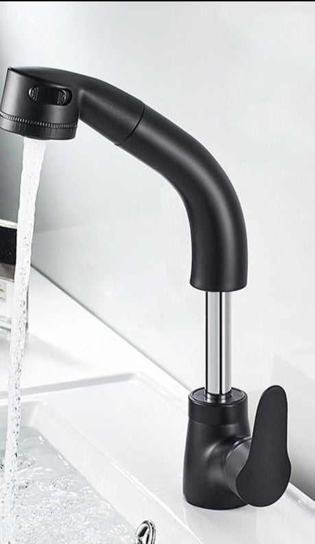 Modern Pull-Out Bathroom Faucet Brass