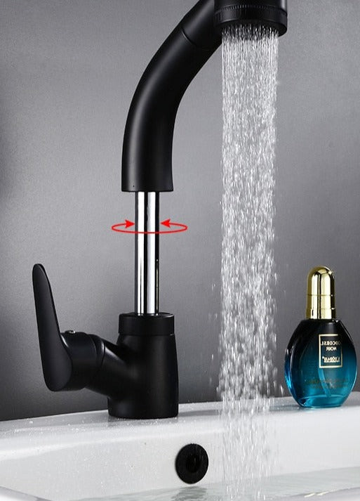 Modern Pull-Out Bathroom Faucet Brass