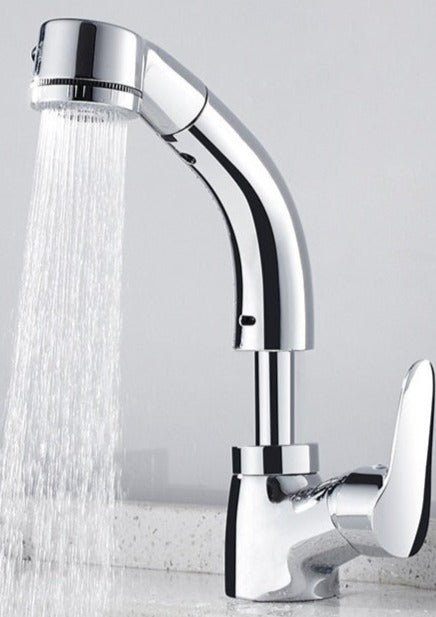Modern Pull-Out Bathroom Faucet Brass