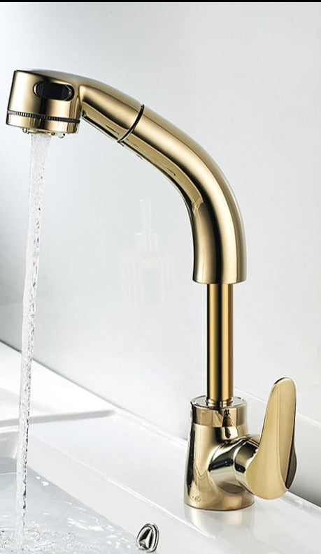 Modern Pull-Out Bathroom Faucet Brass