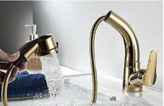 Modern Pull-Out Bathroom Faucet Brass