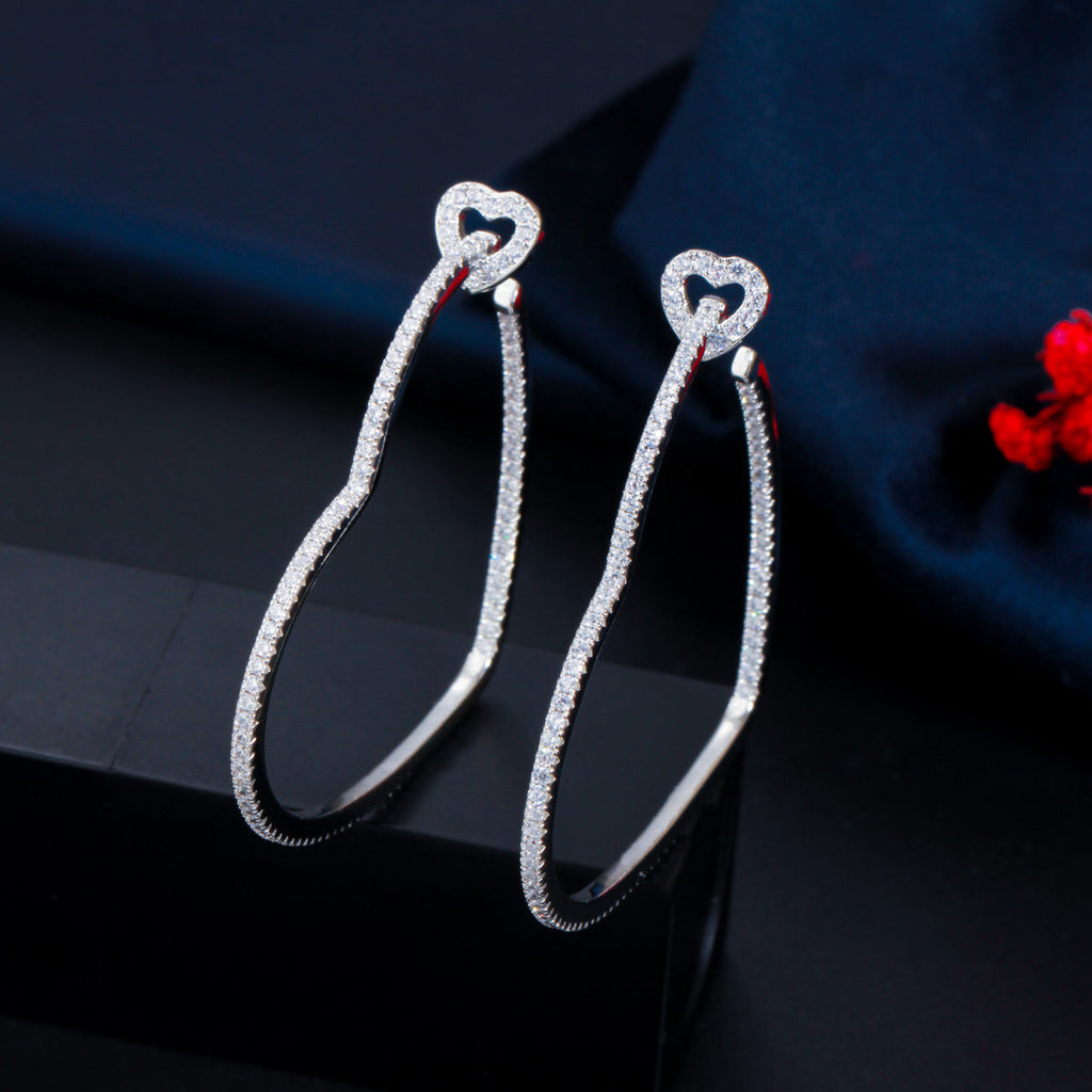 Heart Shaped Hoop Earrings with Stones