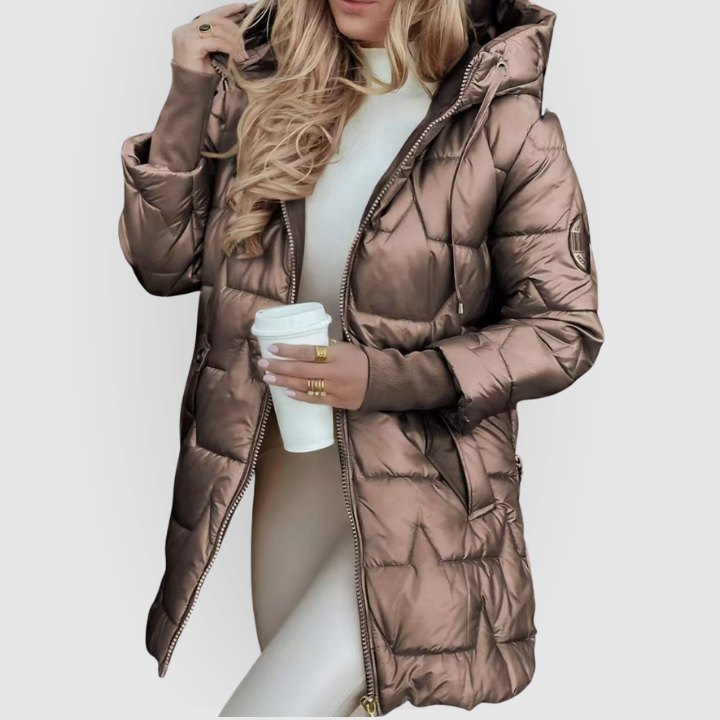 Long Quilted Winter Jacket With Hood