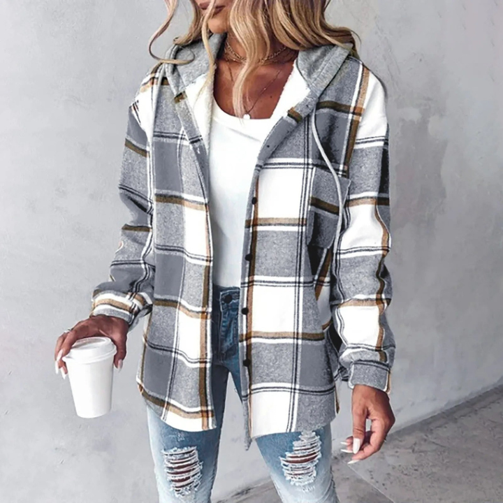 Hooded Flannel Shirt Jacket Plaid Pattern