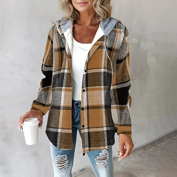Hooded Flannel Shirt Jacket Plaid Pattern