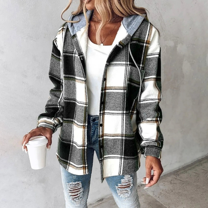 Hooded Flannel Shirt Jacket Plaid Pattern