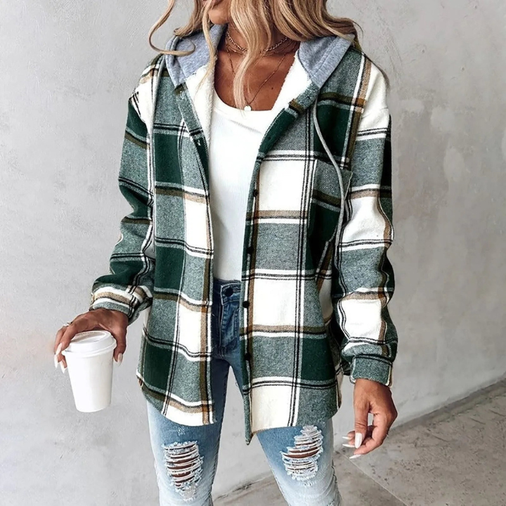 Hooded Flannel Shirt Jacket Plaid Pattern