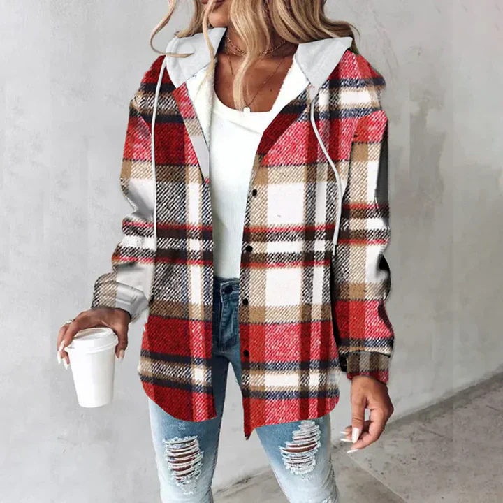 Hooded Flannel Shirt Jacket Plaid Pattern