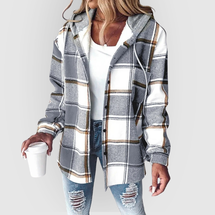 Hooded Flannel Shirt Jacket Plaid Pattern