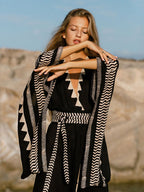 Long Ethnic Print Kaftan with Belt