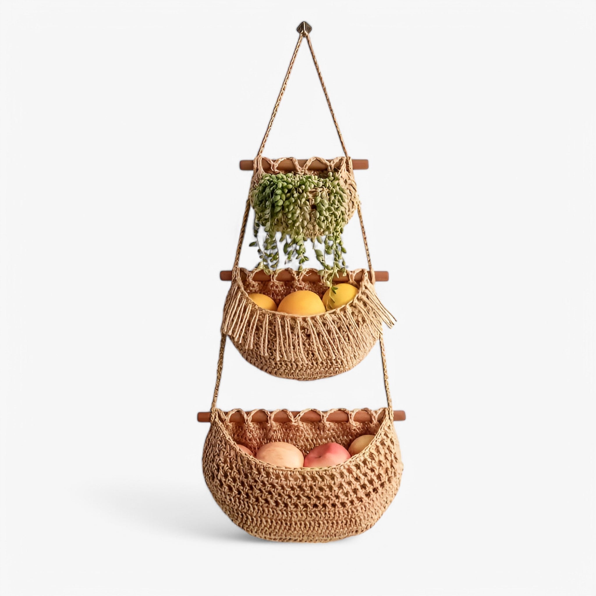 3-Tier Hanging Jute Fruit Basket