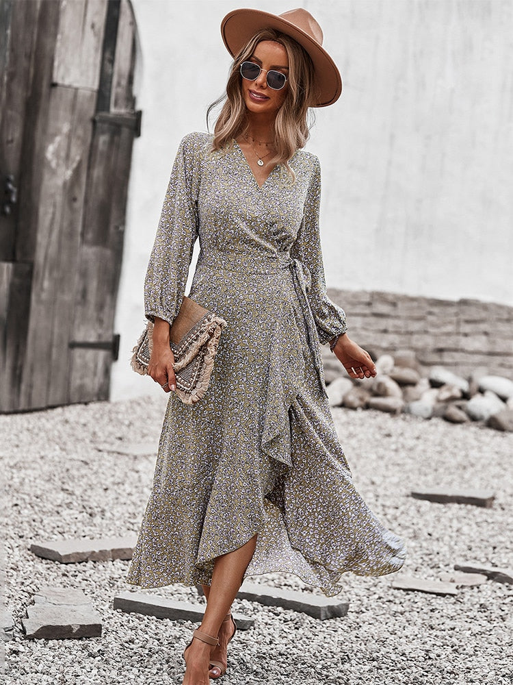 Floral V-Neck Midi Summer Dress