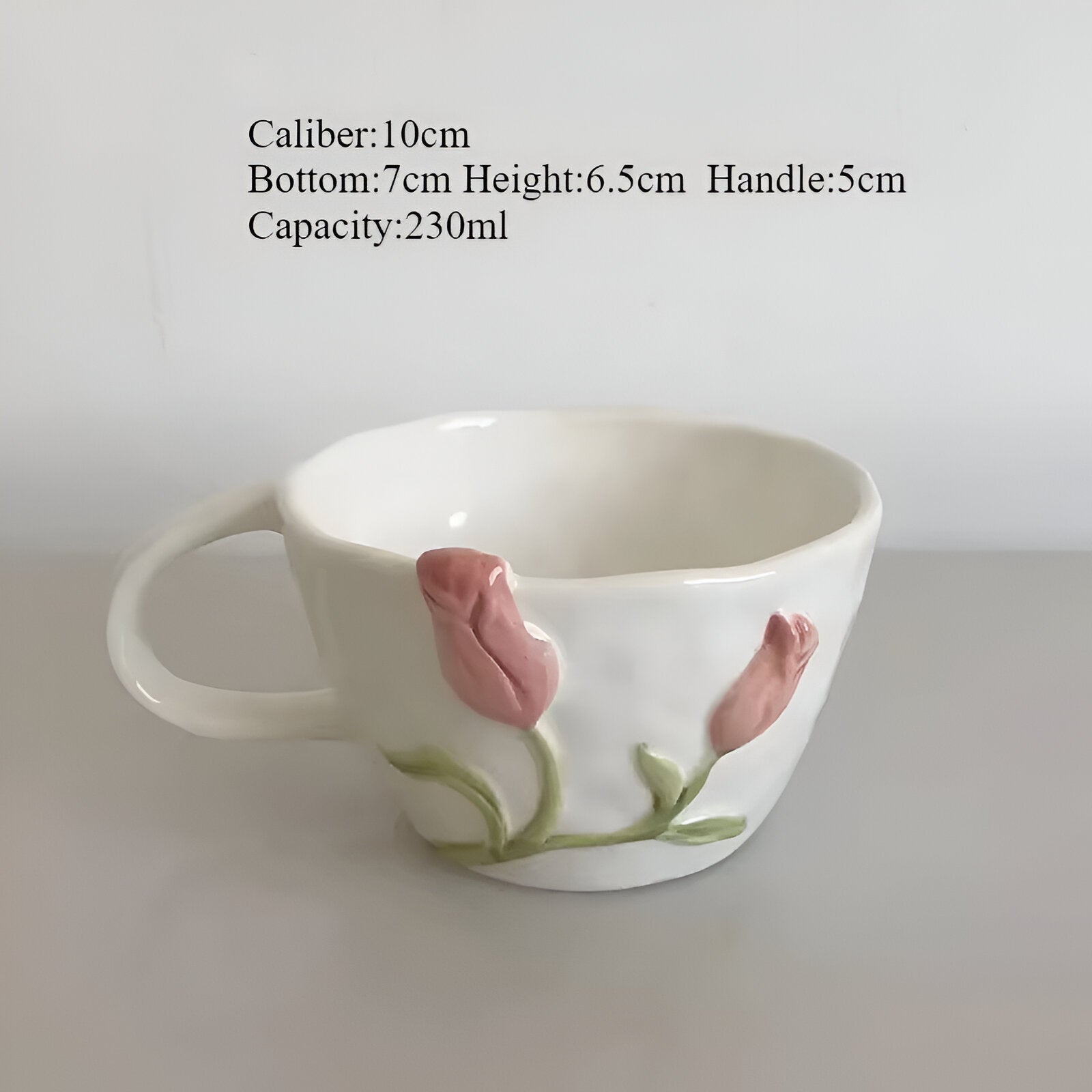 Tulip-Shaped Ceramic Coffee Cup with Saucer