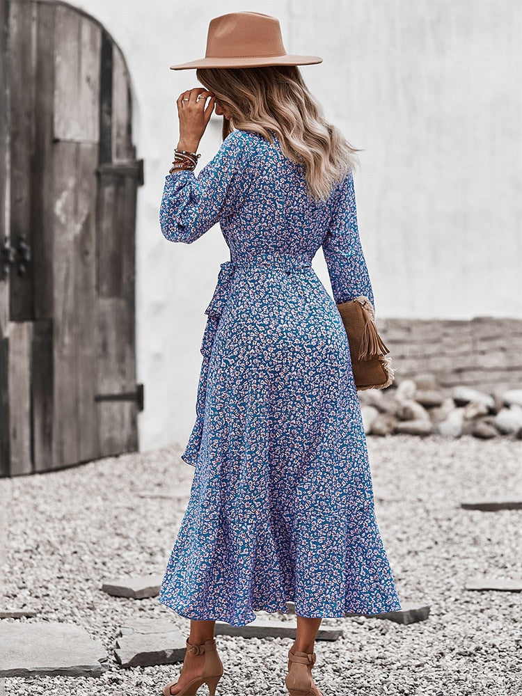 Floral V-Neck Midi Summer Dress