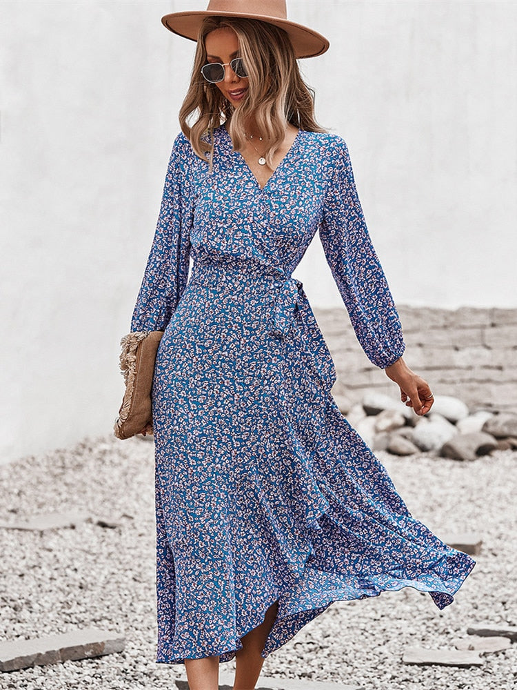 Floral V-Neck Midi Summer Dress