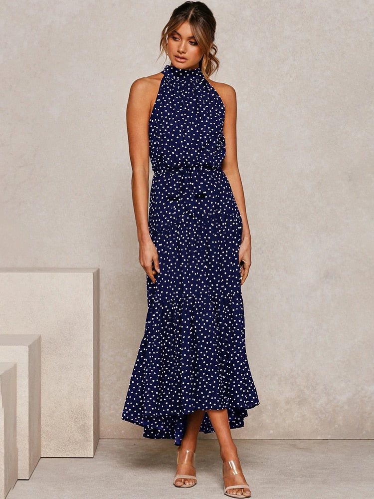 Halterneck Maxi Dress with Polka Dots