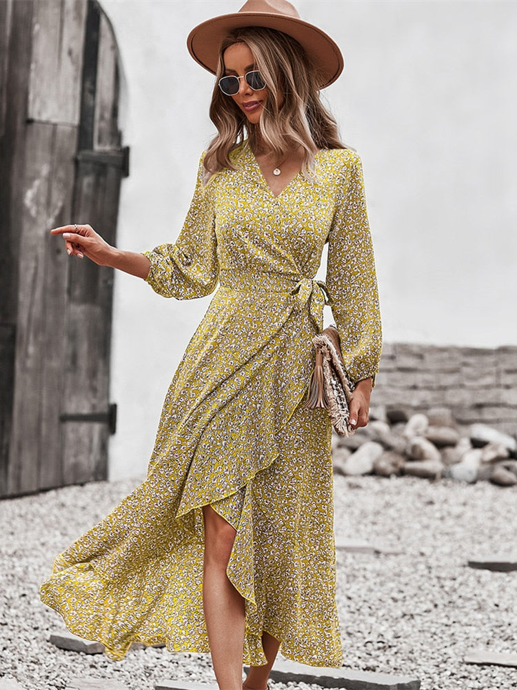 Floral V-Neck Midi Summer Dress