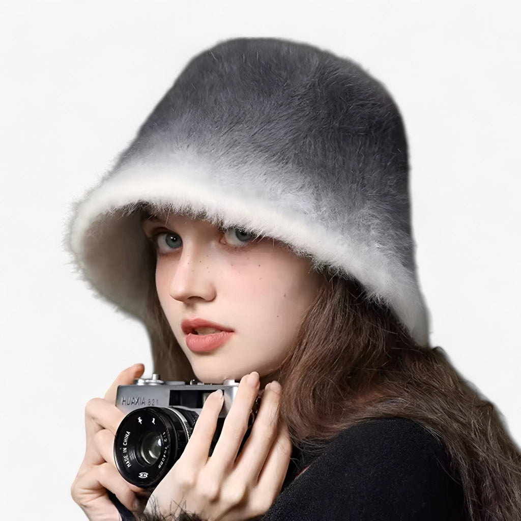 Rabbit-Fur Bucket Hat for Cold Weather