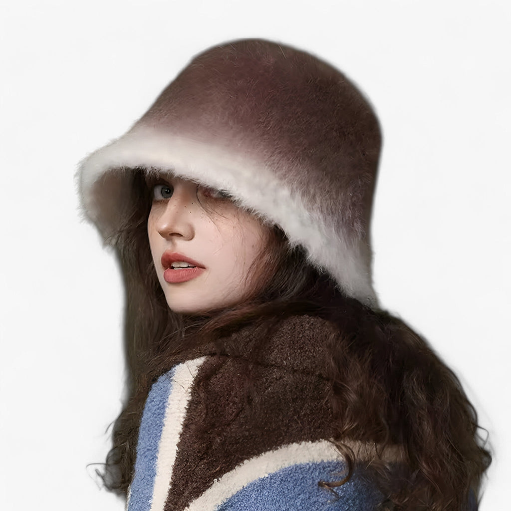 Rabbit-Fur Bucket Hat for Cold Weather
