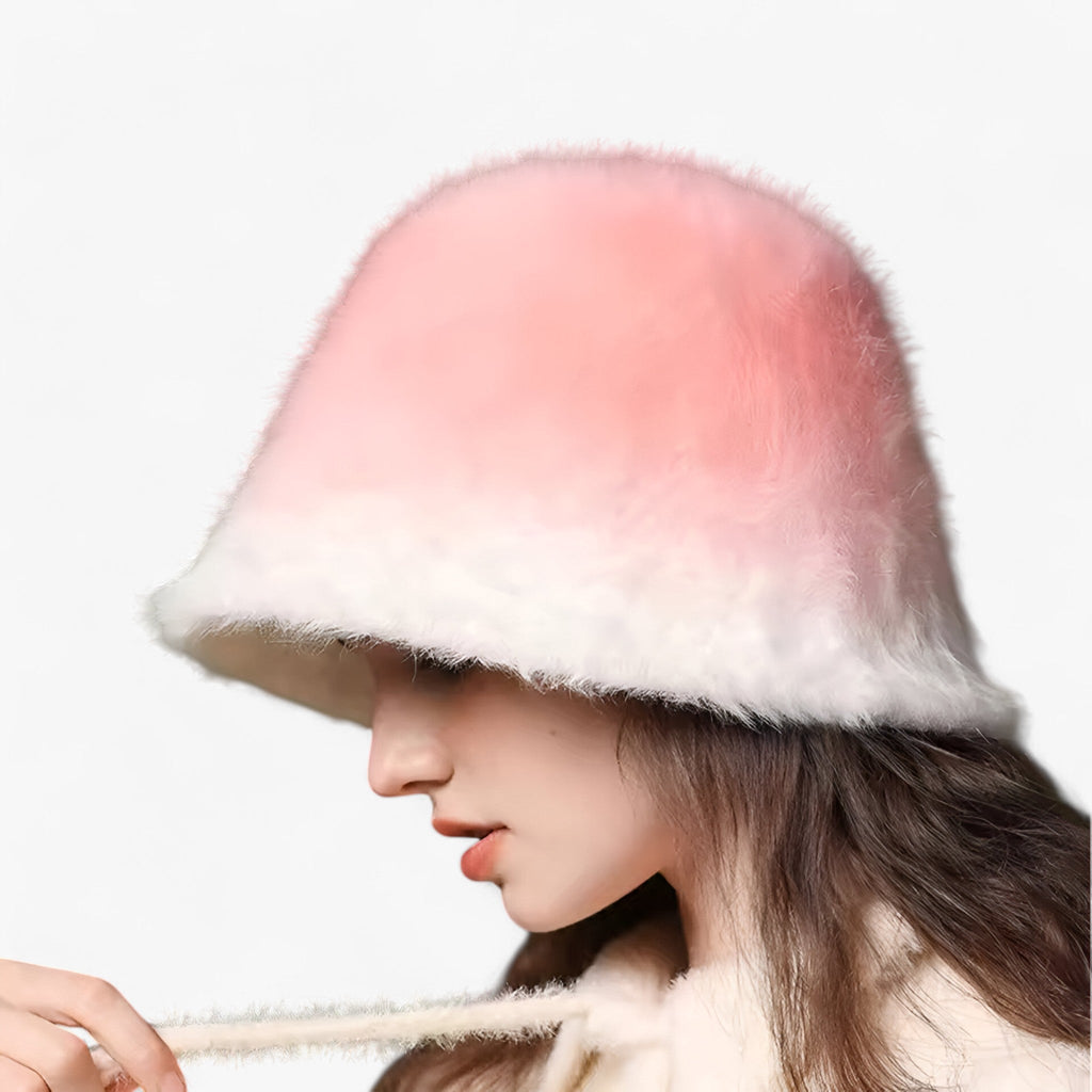 Rabbit-Fur Bucket Hat for Cold Weather