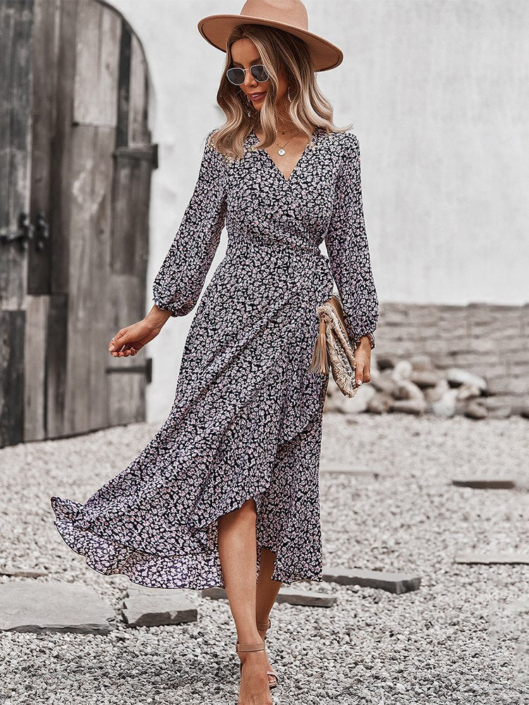 Floral V-Neck Midi Summer Dress
