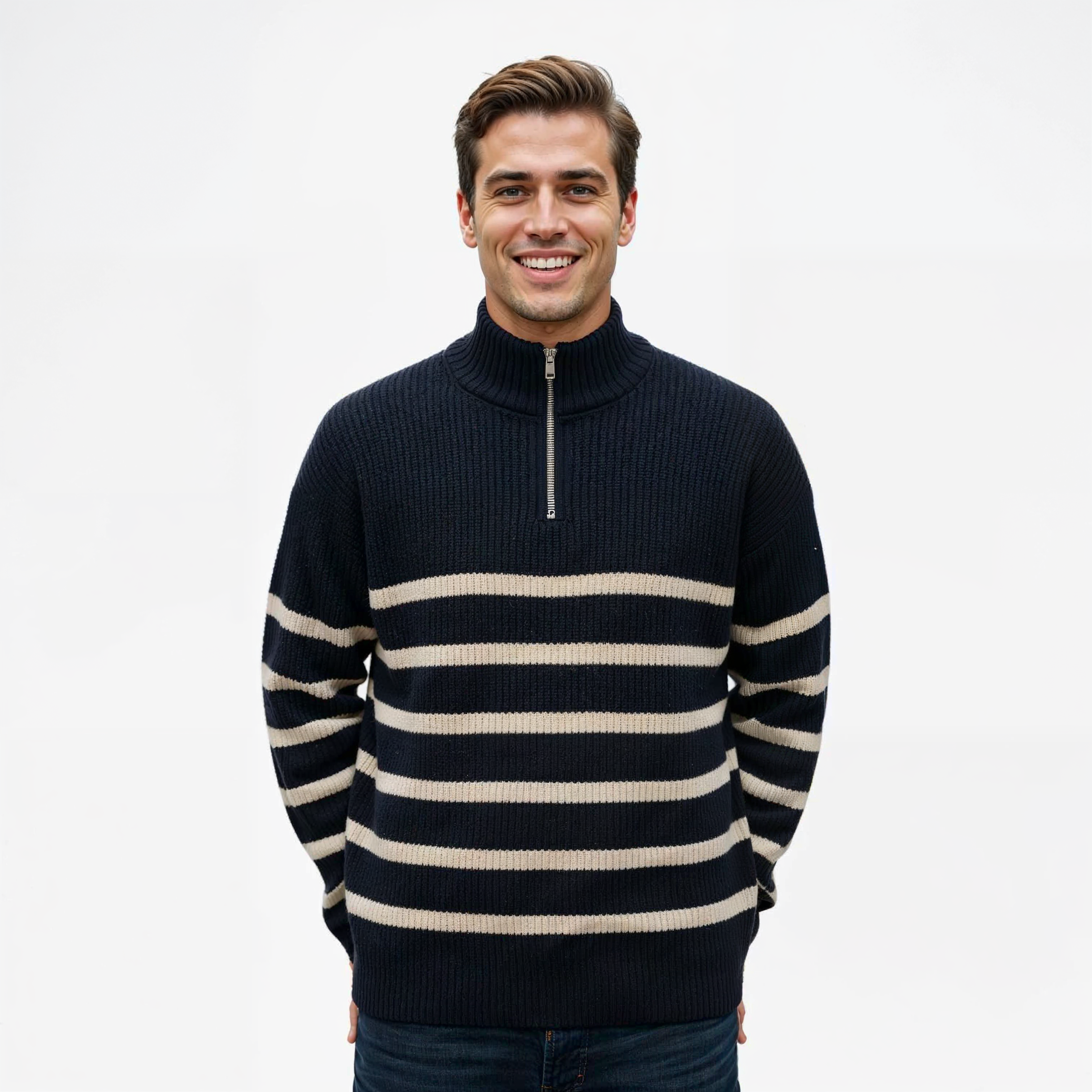 Men’s Half-Zip Striped Sweater