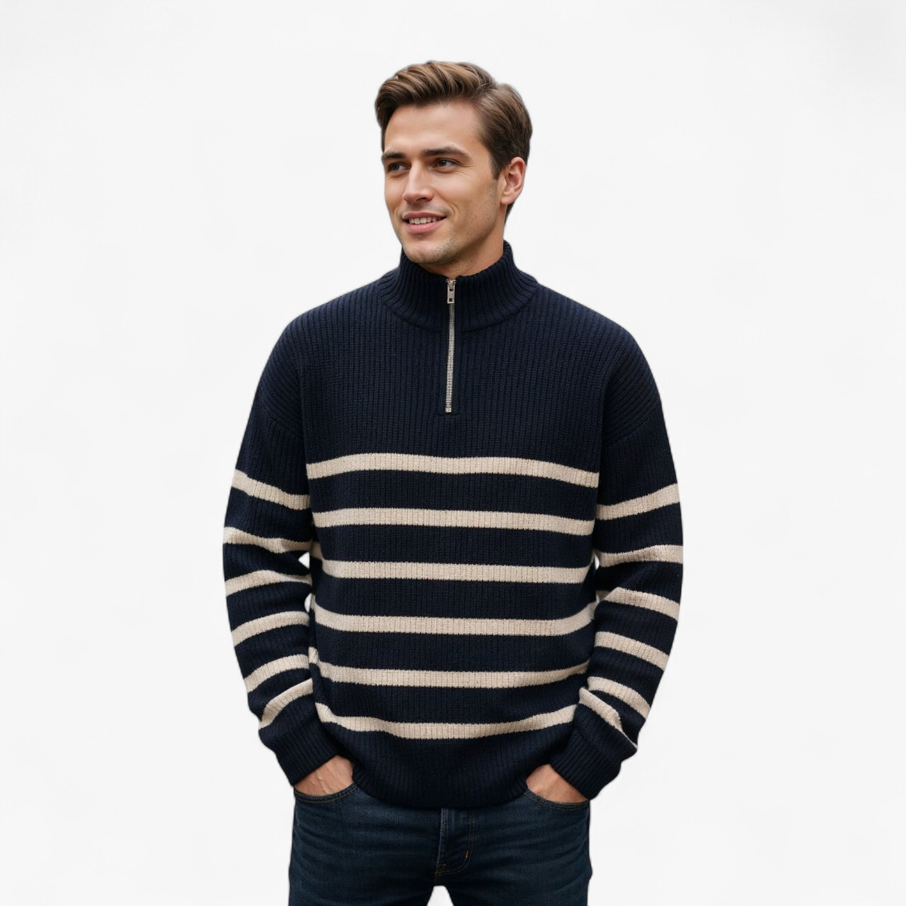 Men’s Half-Zip Striped Sweater