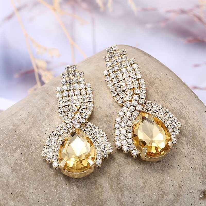 Crystal Stud Earrings With Decorative Stones