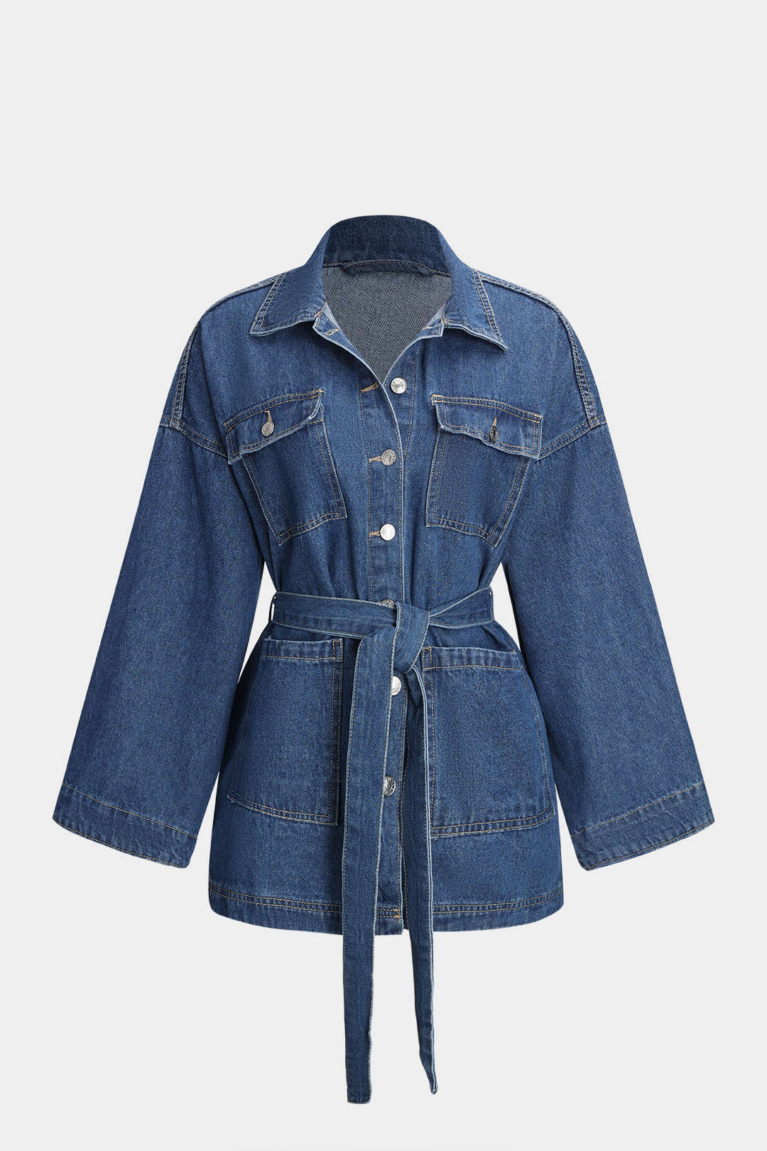 Women’s Denim Jacket Button Front With Waist Belt