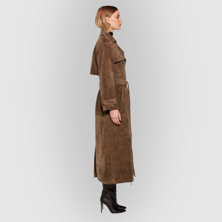 Long Trench Coat Double Breasted Belted
