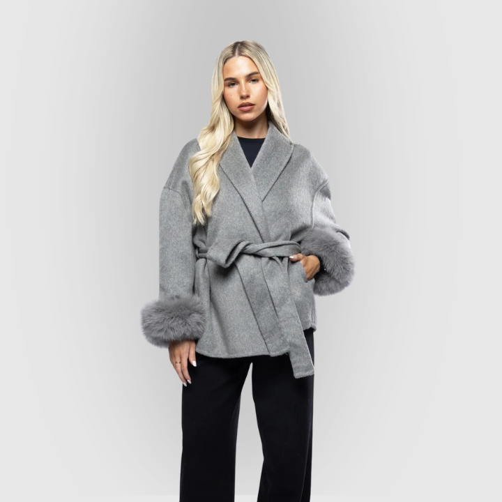 Belted Jacket With Faux Fur Cuffs