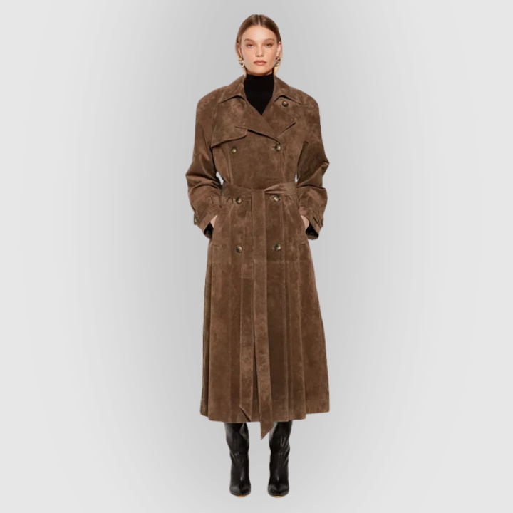 Long Trench Coat Double Breasted Belted