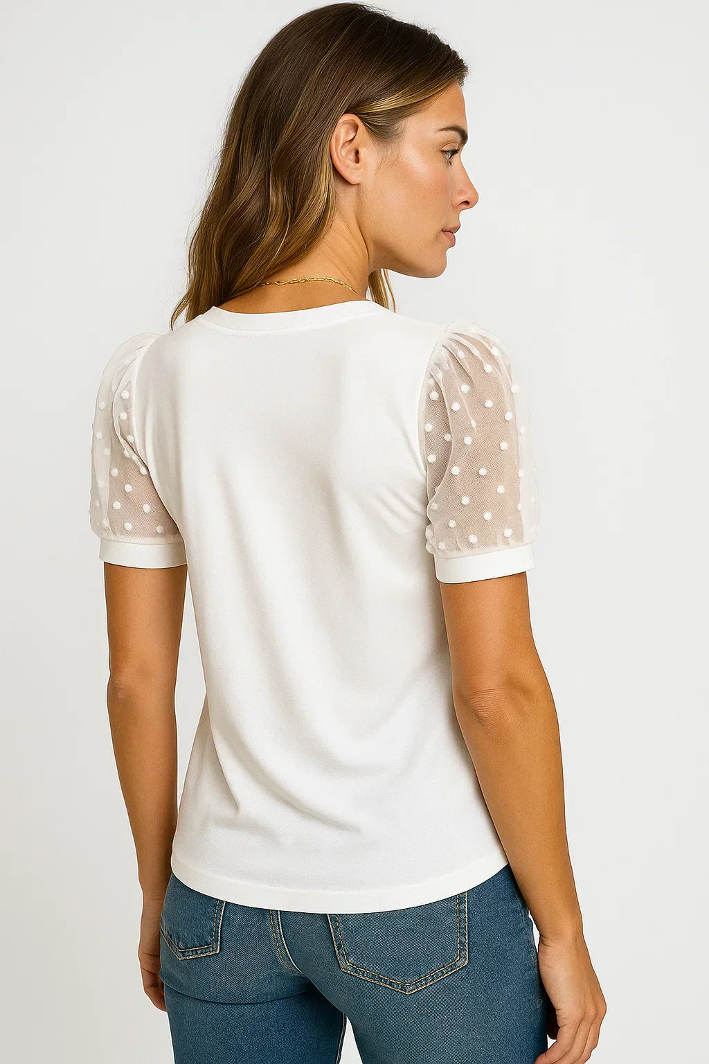 Women’s V Neck T Shirt with Puff Sleeves