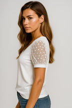 Women’s V Neck T Shirt with Puff Sleeves