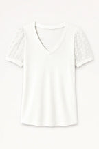 Women’s V Neck T Shirt with Puff Sleeves