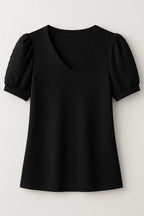 Women’s V Neck T Shirt with Puff Sleeves