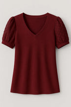 Women’s V Neck T Shirt with Puff Sleeves