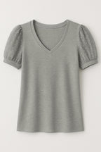 Women’s V Neck T Shirt with Puff Sleeves