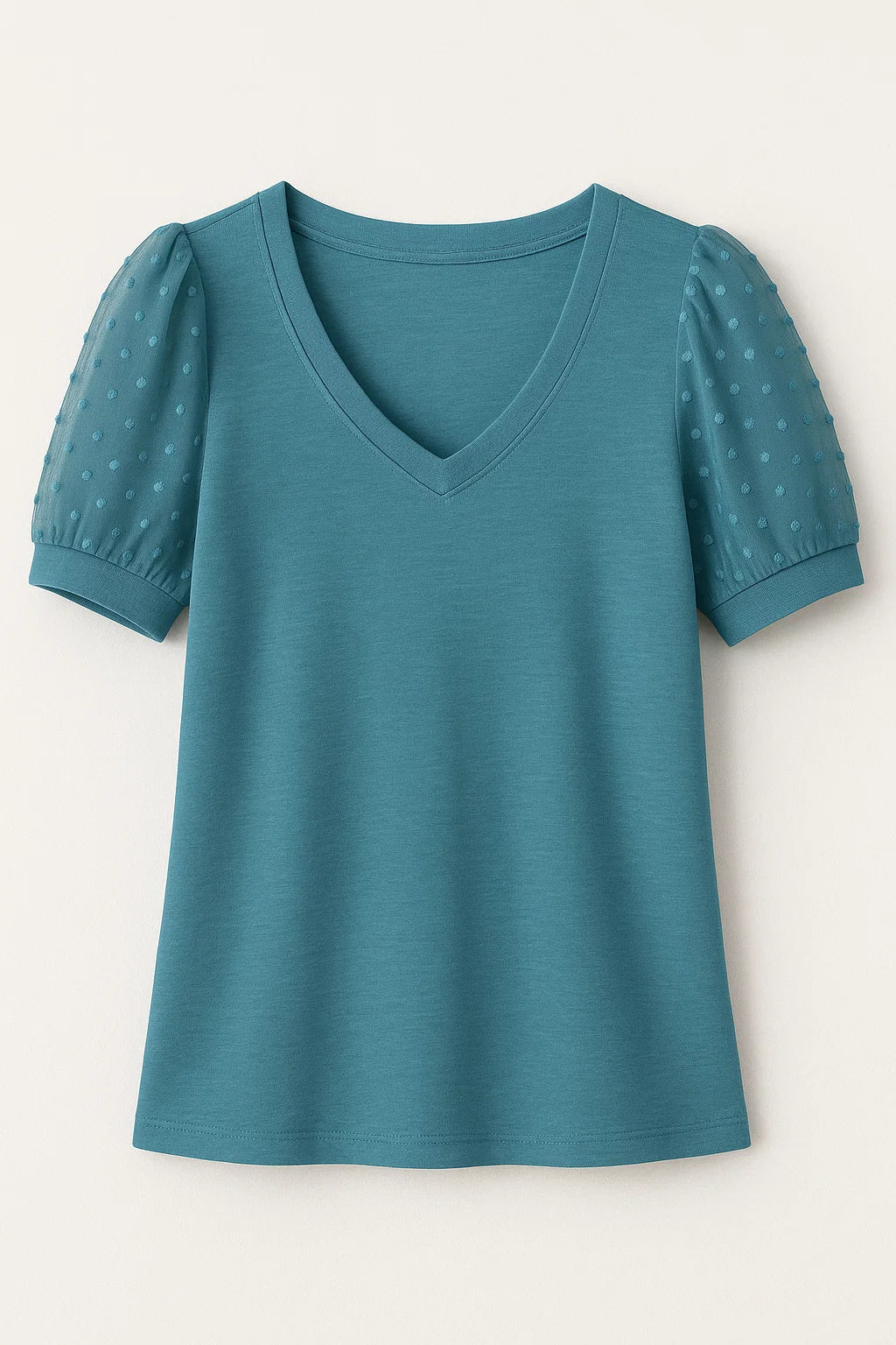 Women’s V Neck T Shirt with Puff Sleeves