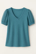 Women’s V Neck T Shirt with Puff Sleeves